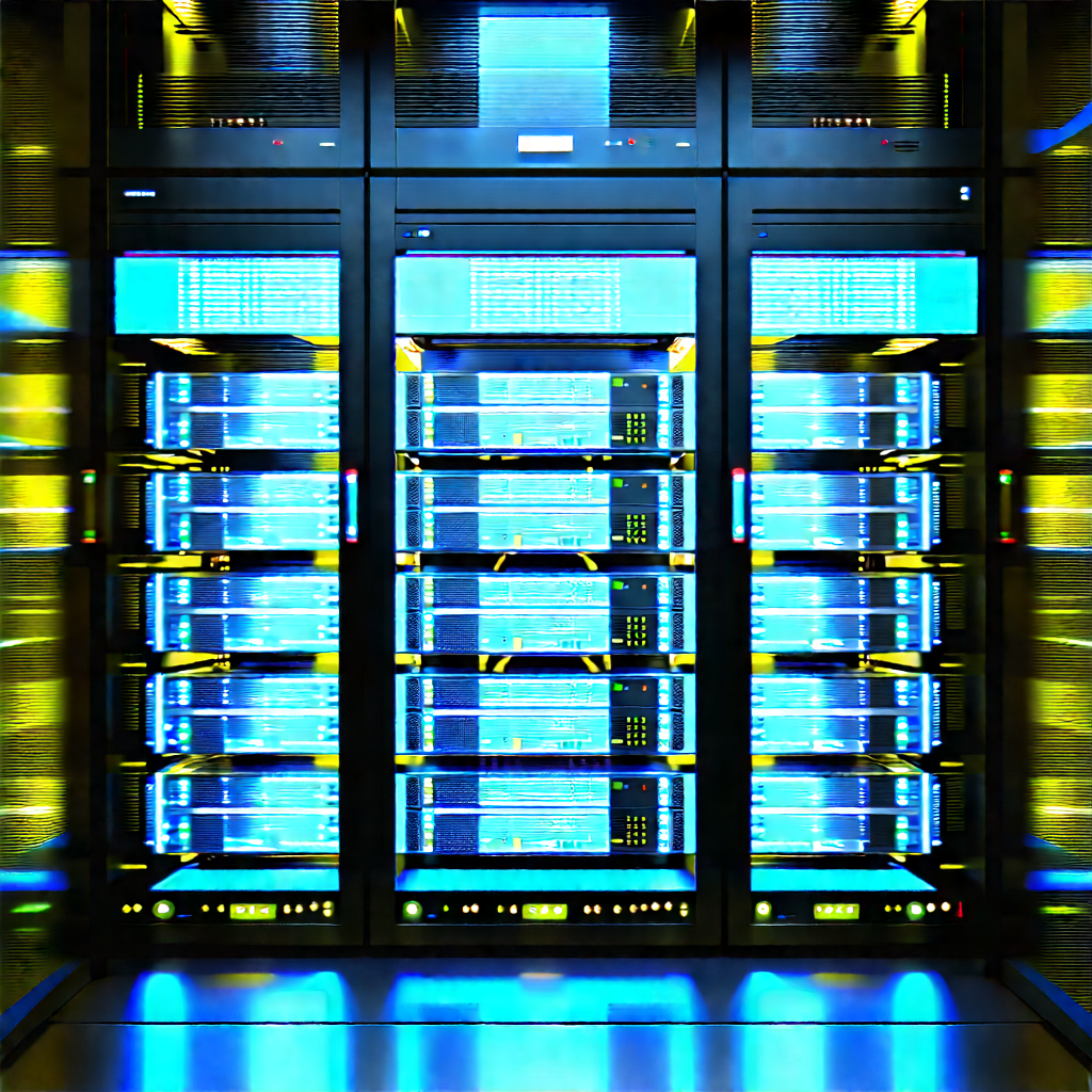 Server Rack With Blue Light Glow With Image, There