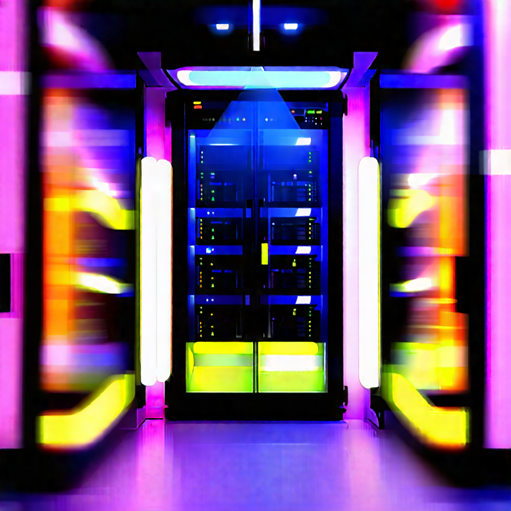 Server rack with neon accents