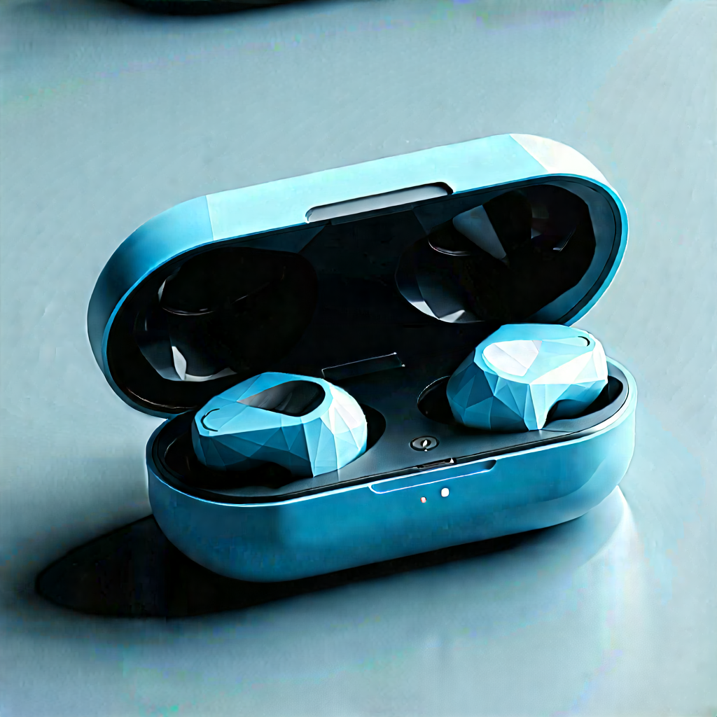 Wireless Earbuds With User Interface With Blue Case