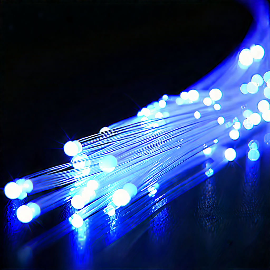 Close-up Of Fiber Optic Cables With Close-up Blue