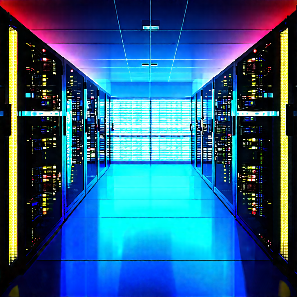 Server Rack With Blue Light Glow With Image, There
