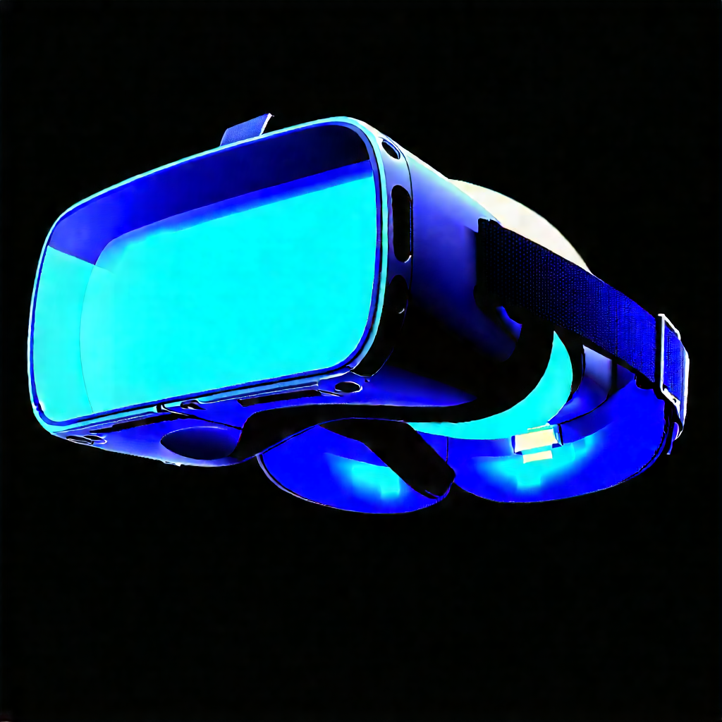 Vr Headset With Glowing Screen With Blue Virtual