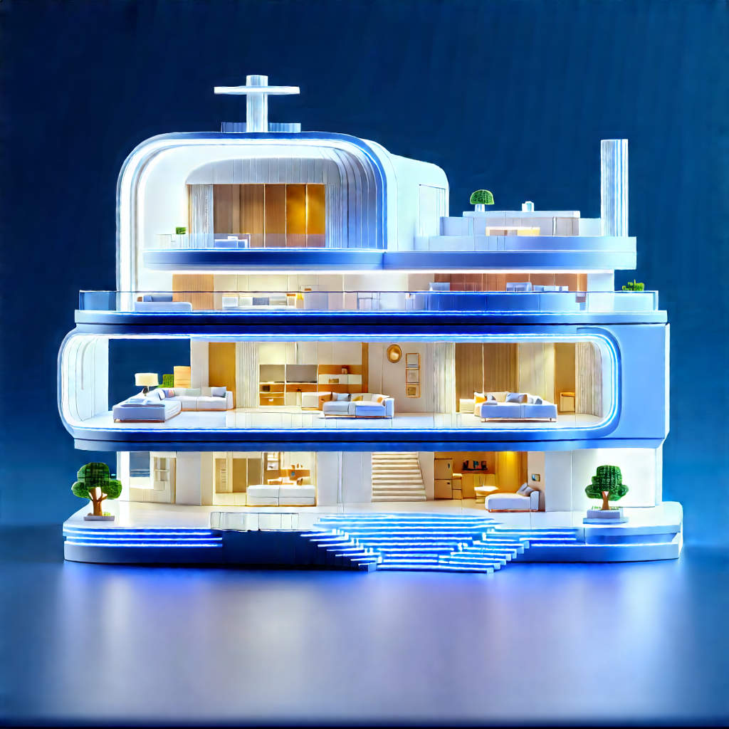 Futuristic Smart Home With Blue White