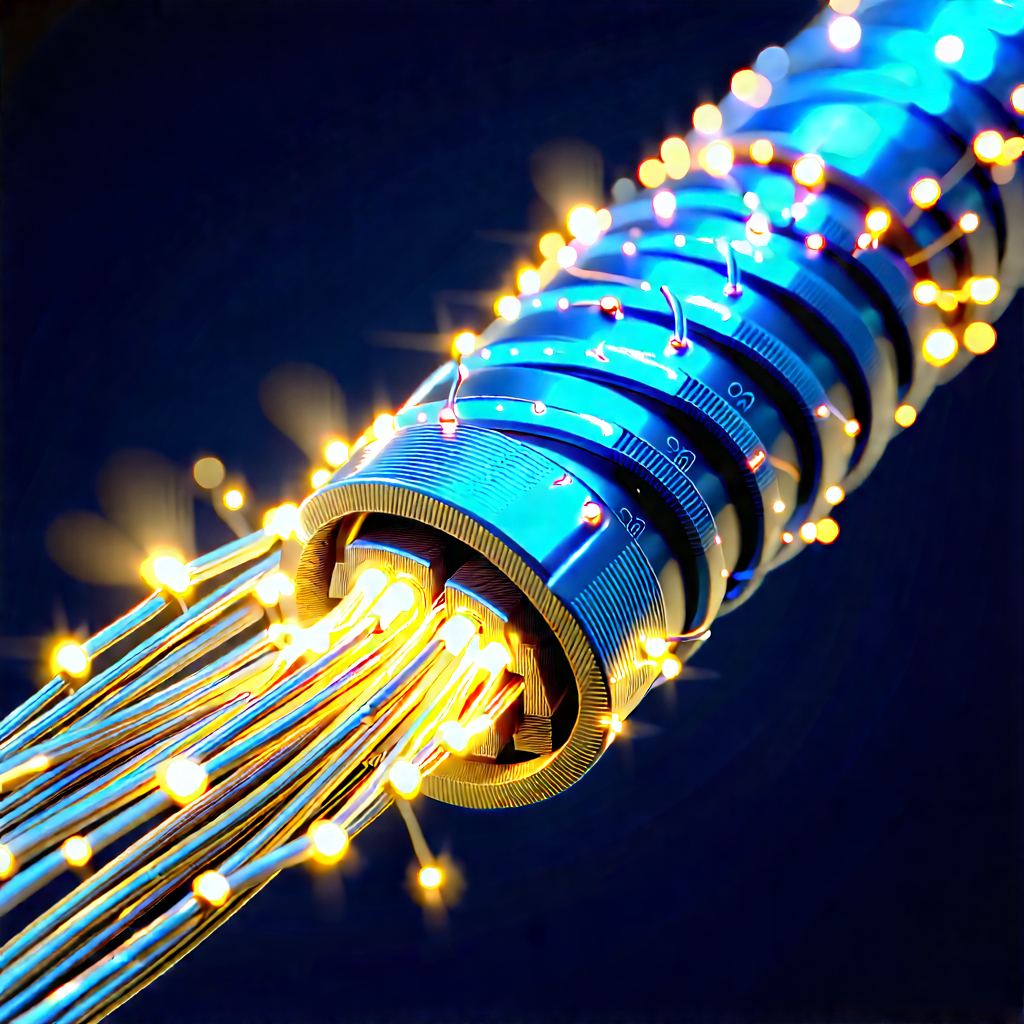 Close-up Of Fiber Optic Cables With Close-up Blue