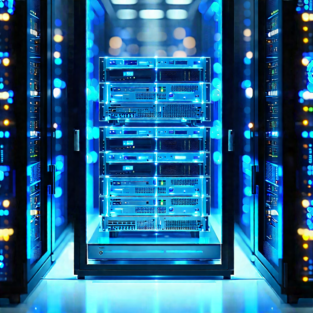 Server Rack With Holographic Projection With Large Server