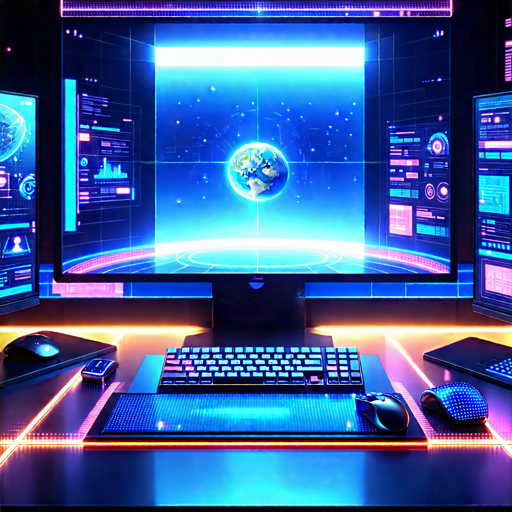 (futuristic:1.13) Digital Workspace With Computer Monitor