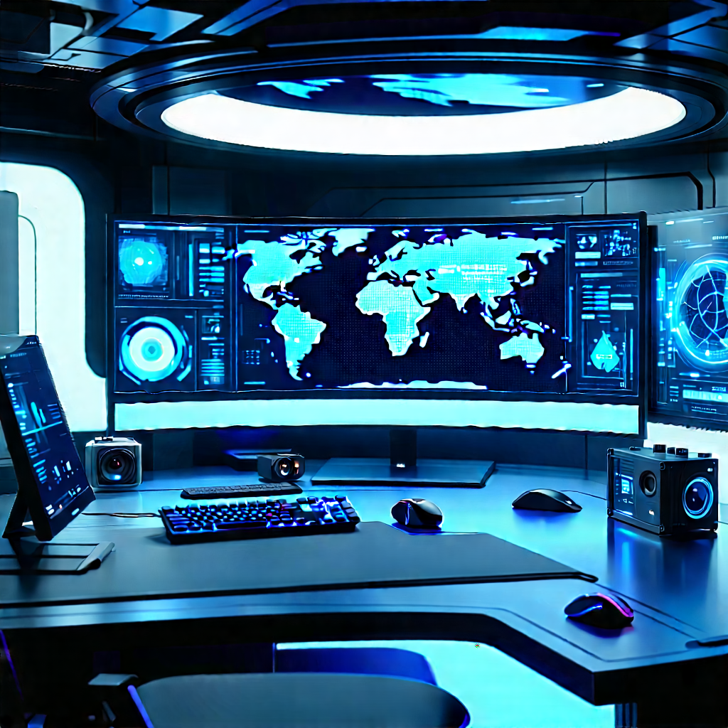 Futuristic Digital Workspace With Image, There