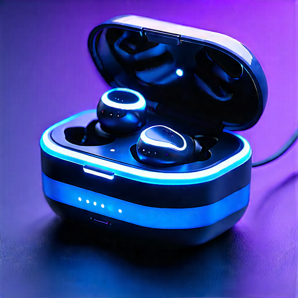 Wireless Earbuds With Glowing Screen With Pair Blue