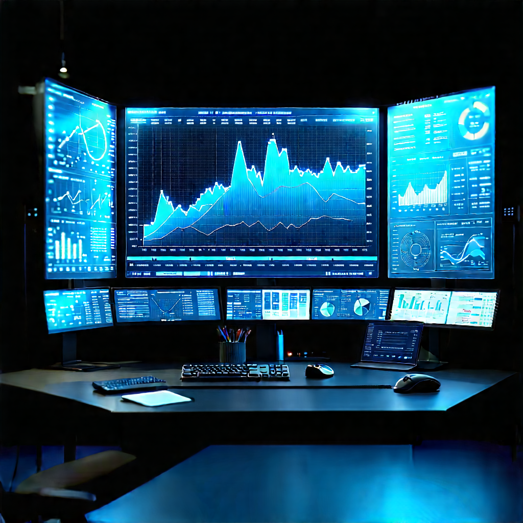 Financial Technology In Tech Office With Large Computer