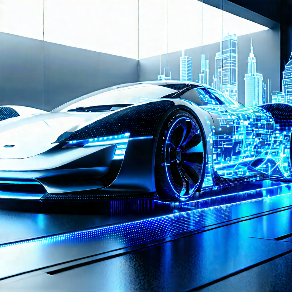 Innovative Electric Vehicle (design:1.46) With Futuristic Cityscape