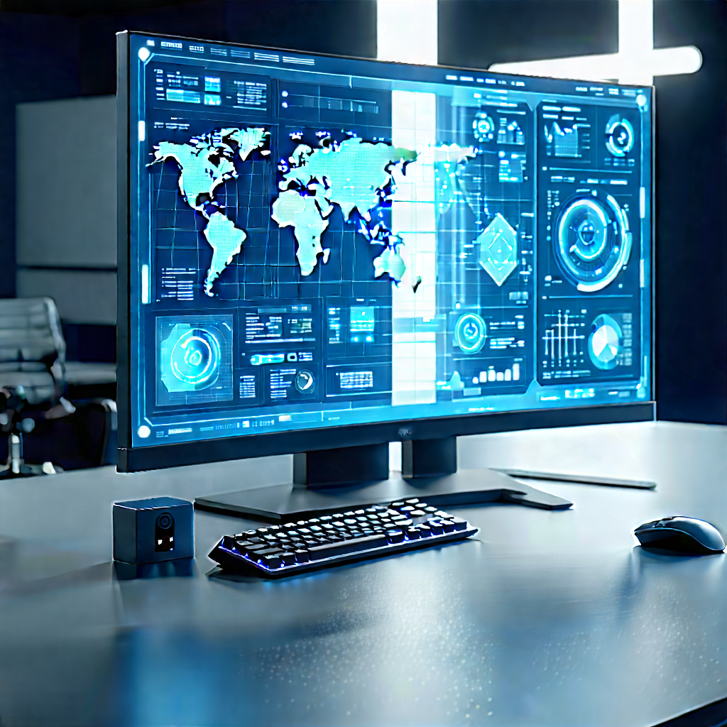 Futuristic Digital Workspace With Large Computer