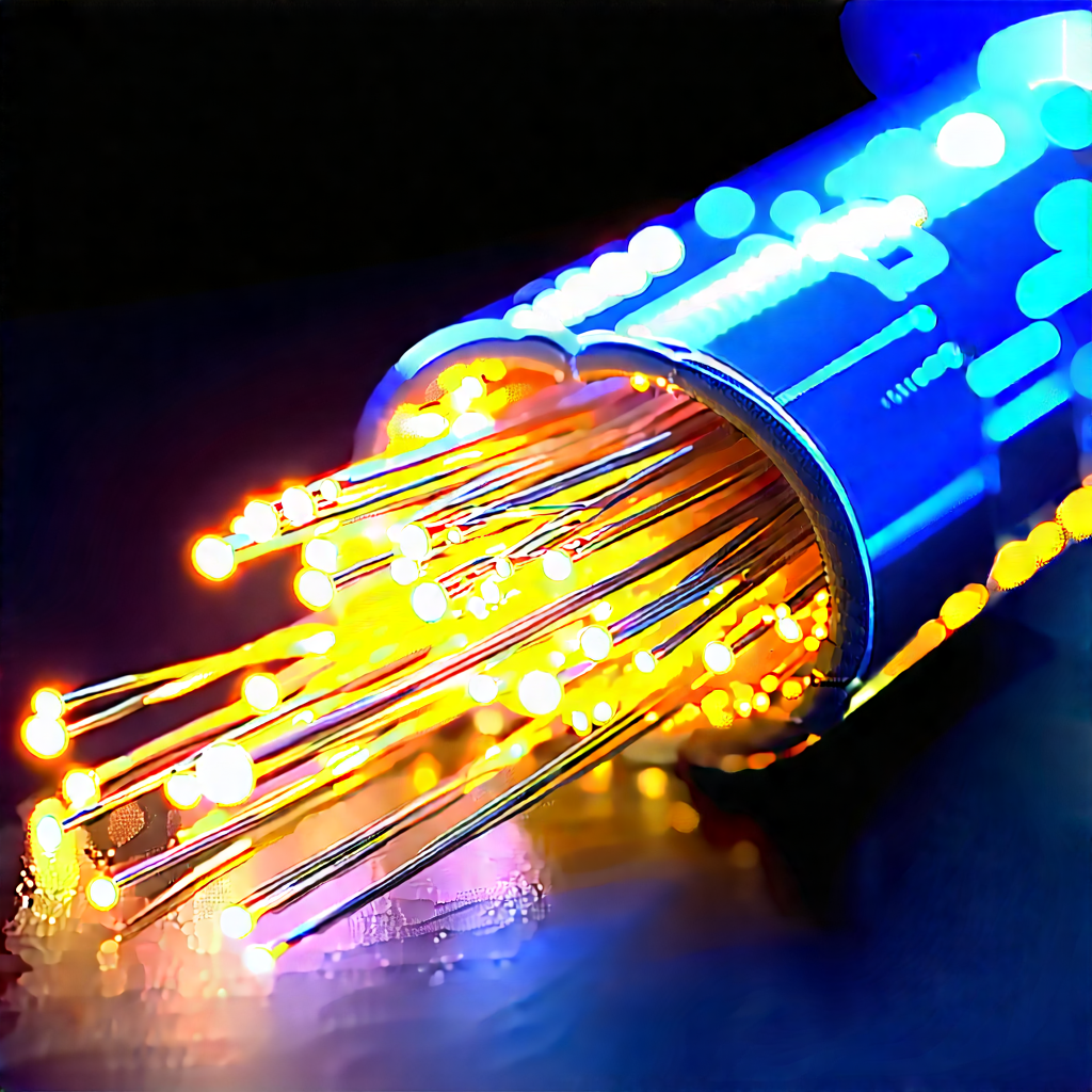 Close-up Of Fiber Optic Cables With Blue Tube