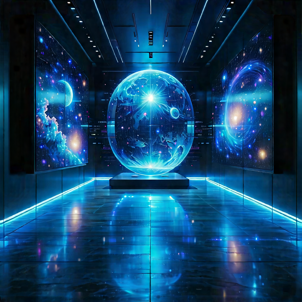Futuristic Innovation Hub With Large, Blue,