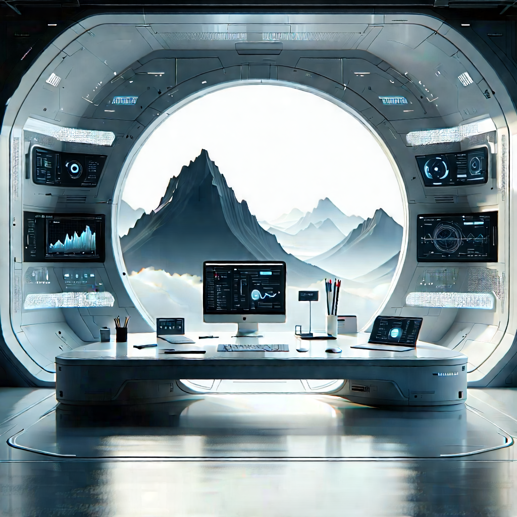 (futuristic:1.41) Digital Workspace With Futuristic Scene,