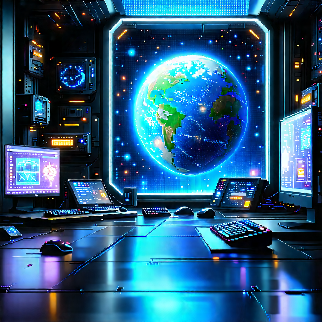 Futuristic (digital:1.43) Workspace With Image, There