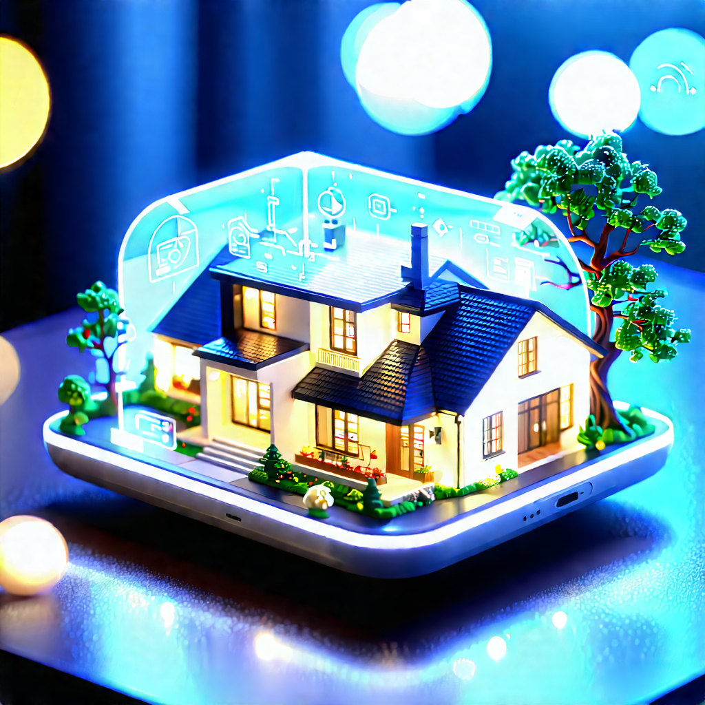 Smart Home Device With Glowing Screen With Small Model