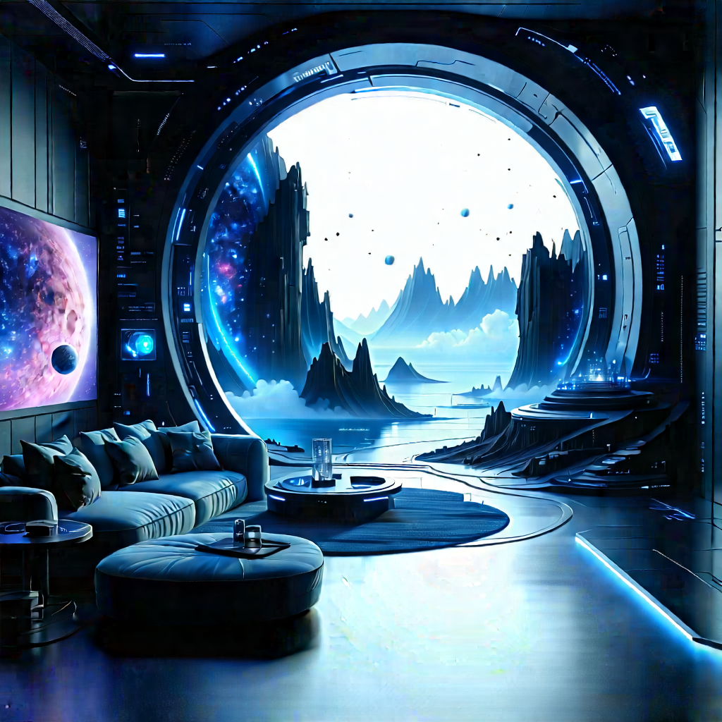 (futuristic:1.27) Smart Home With Futuristic Scene,