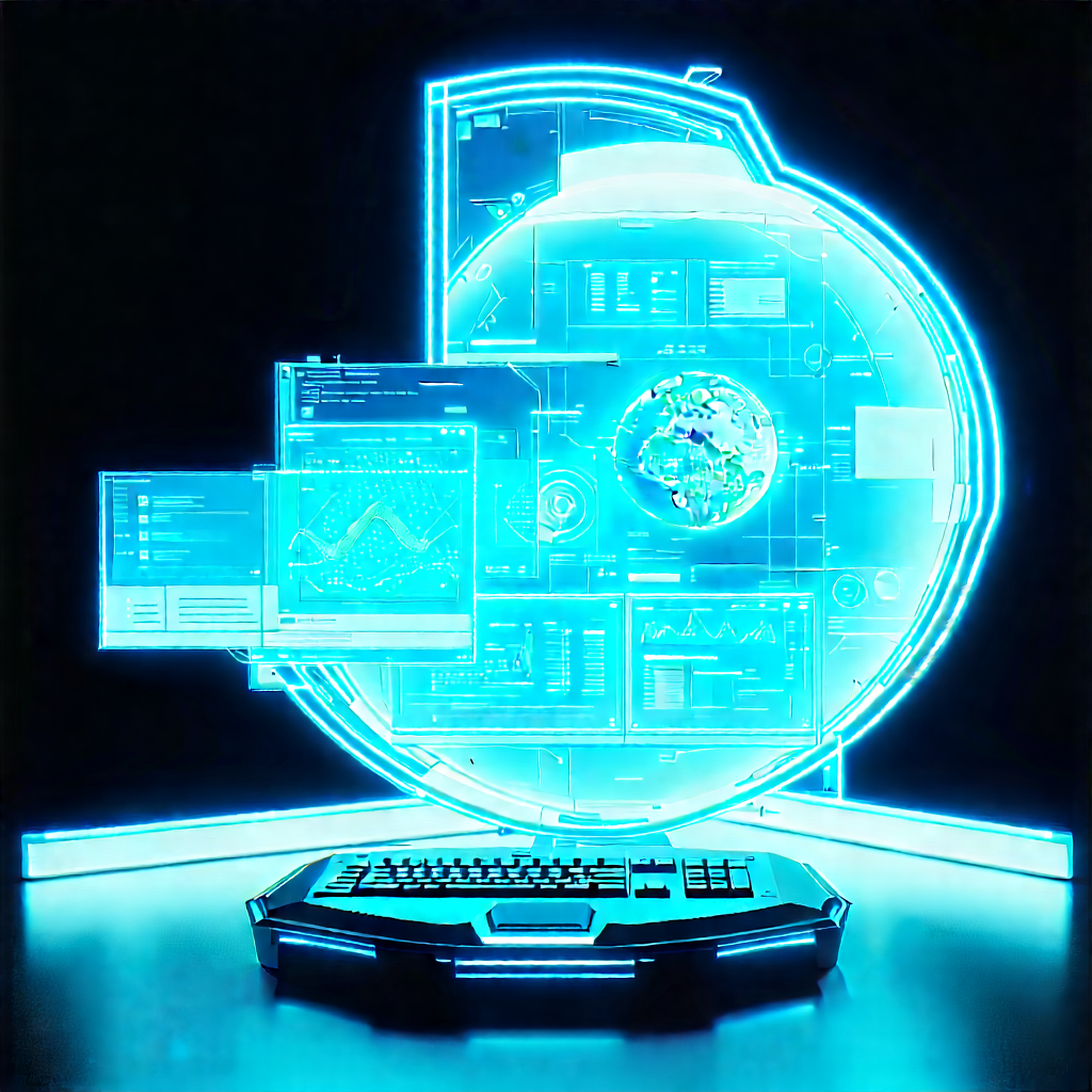 Futuristic Digital Workspace With Computer Monitor