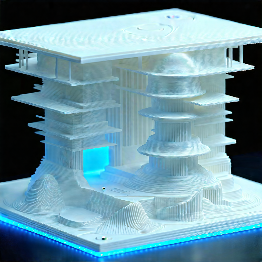 3d Printer With Data Streams With White Model