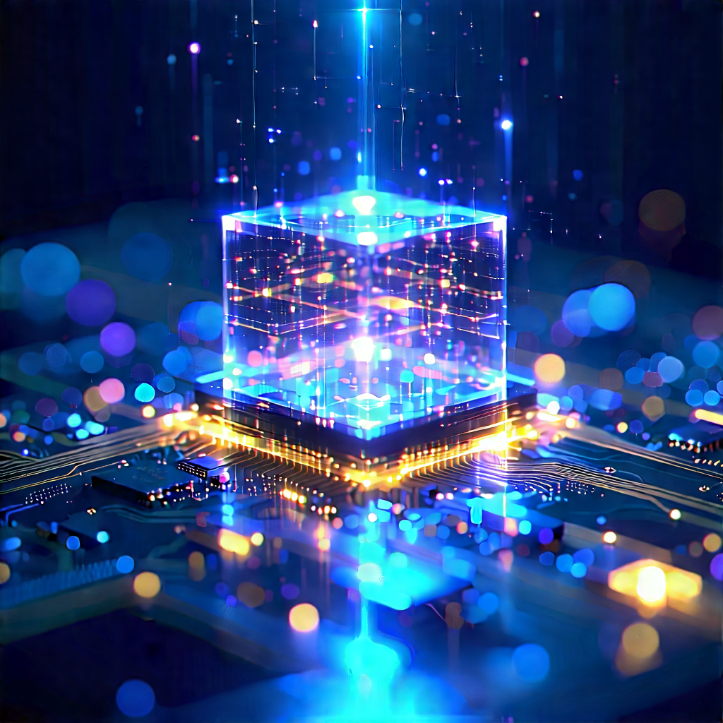 Quantum Computer With Holographic Projection With Blue Yellow