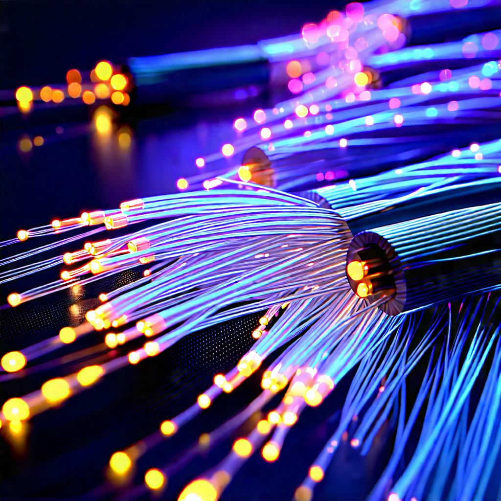 Close-up Of Fiber Optic Cables With Close-up Blue