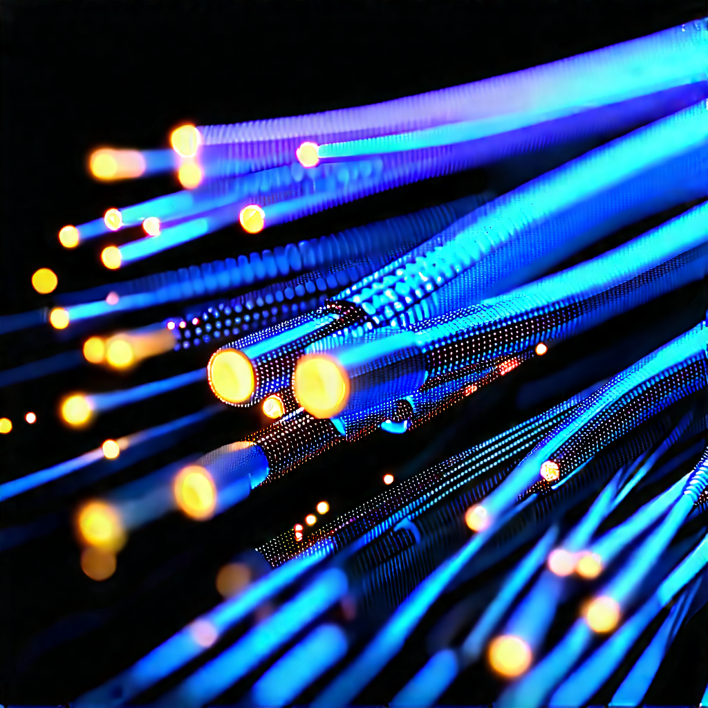 Close-up Of Fiber Optic Cables With Close-up Blue