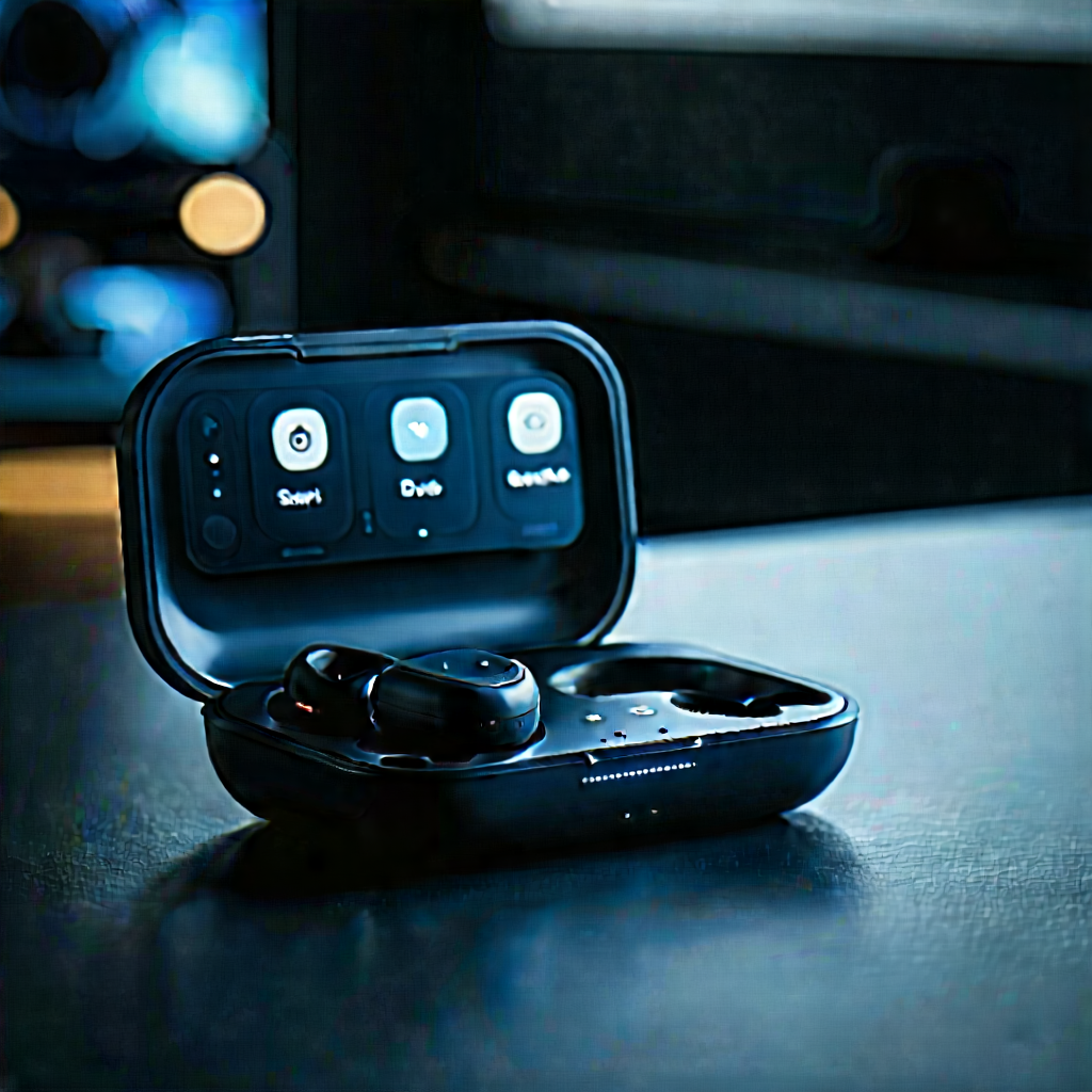 Wireless Earbuds With User Interface With Black Case