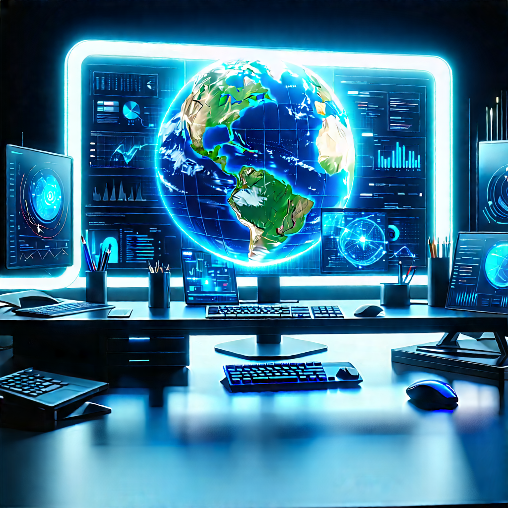 (futuristic:1.42) (digital:1.26) Workspace With Computer Desk