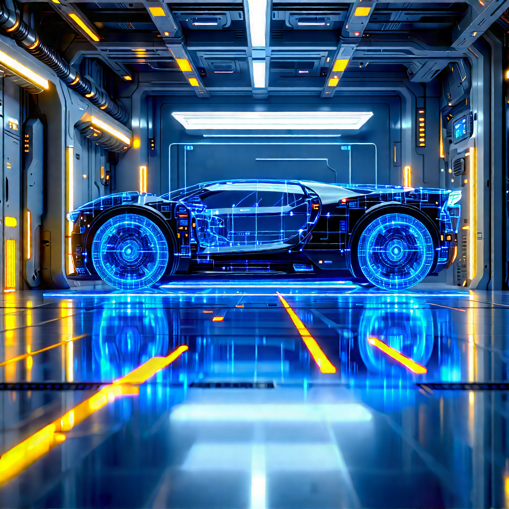 Automotive Technology In Manufacturing Facility With Futuristic Parked