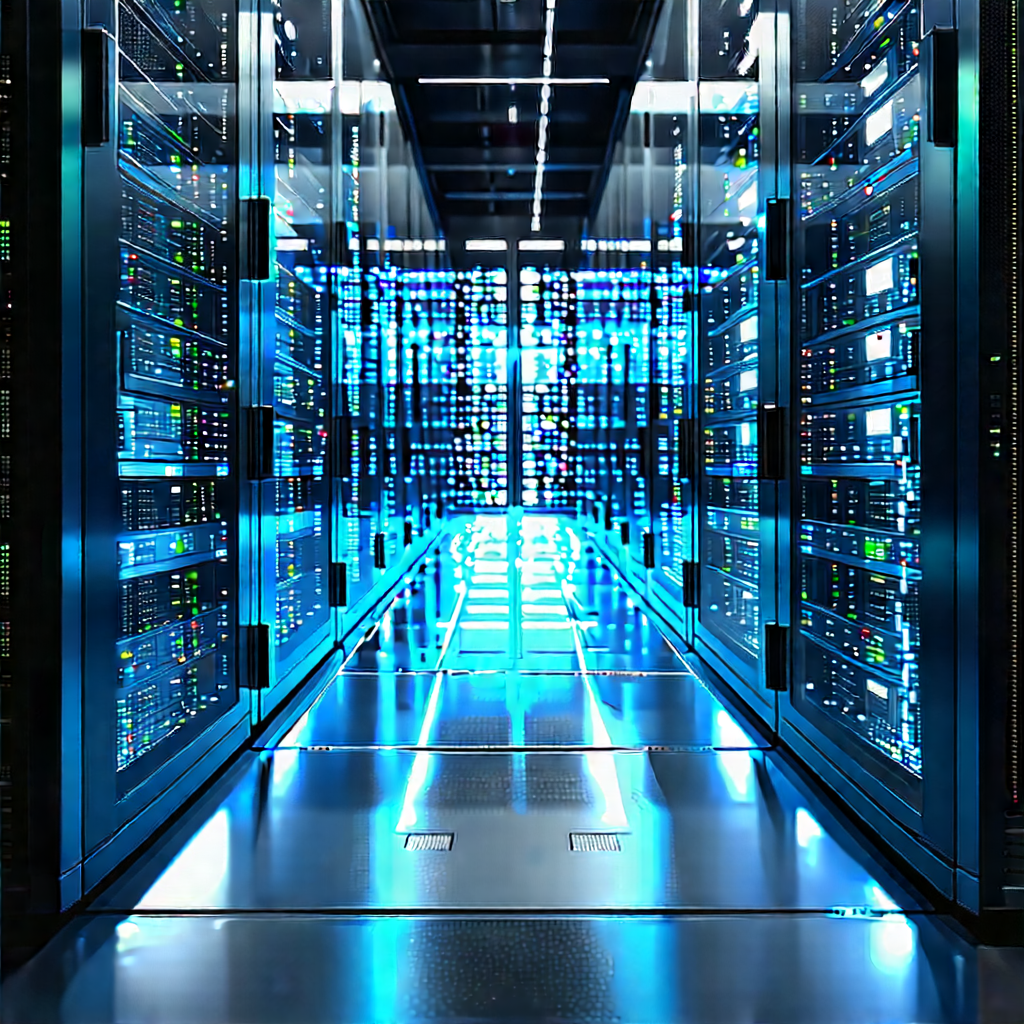 Server Rack With Blue Light Glow With Image, There