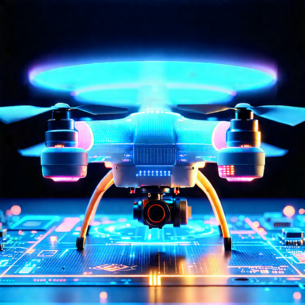 Drone With Data Visualization With Blue Drone