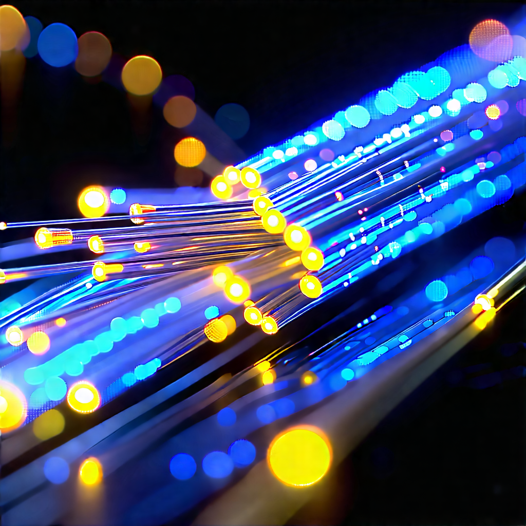 Close-up Of Fiber Optic Cables With Blue Light