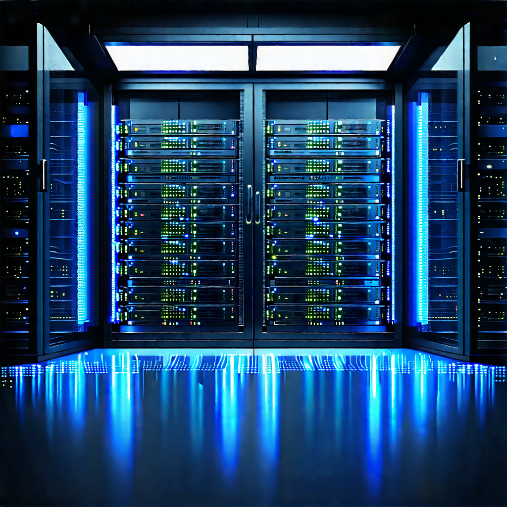 Server Rack With Digital Particles With Large Room
