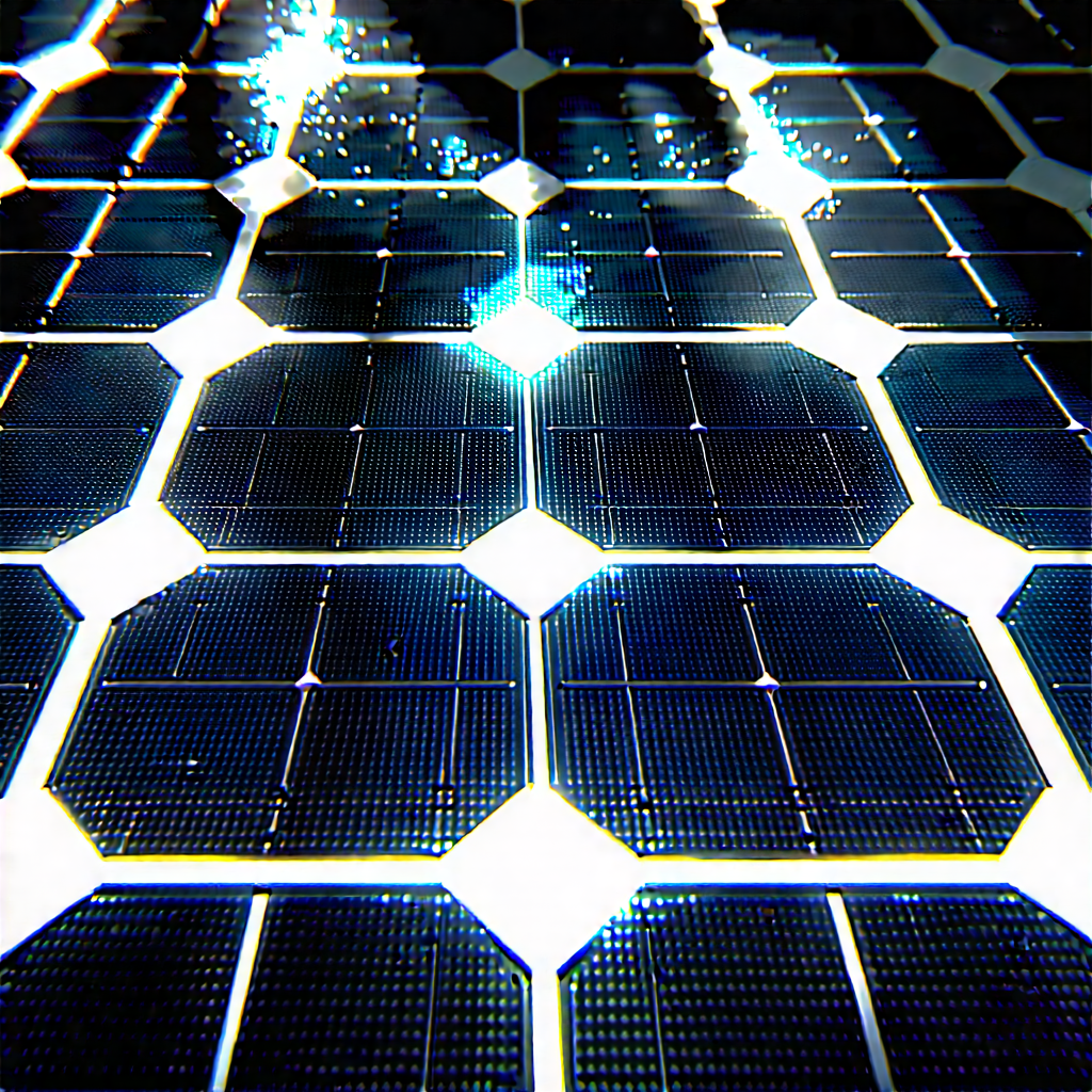 Solar Panel With Digital Particles With Close-up Solar