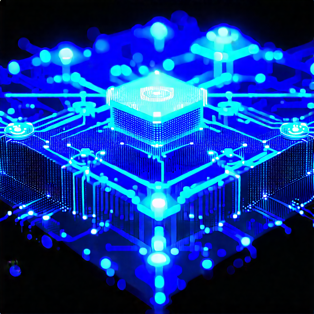 Quantum Computer With Blue Light Glow With Blue White