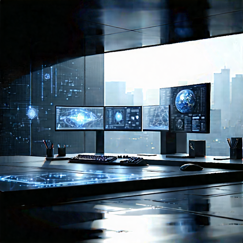 Futuristic (digital:1.18) workspace