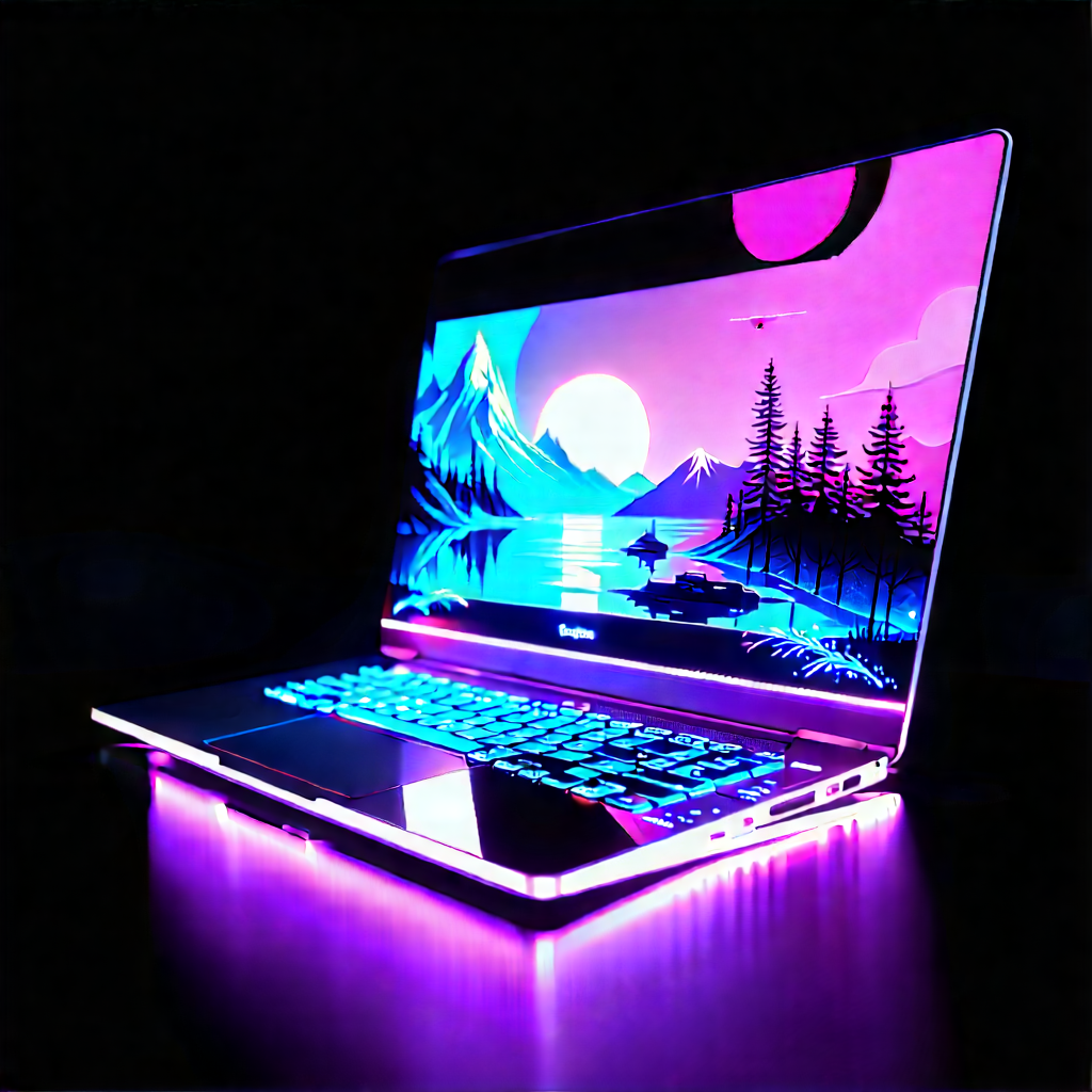 Laptop With Digital Artwork With Laptop Computer