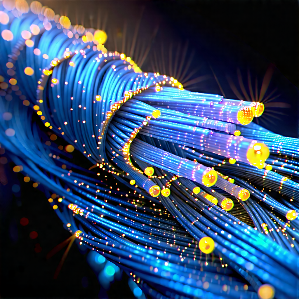 Close-up Of Fiber Optic Cables With Close-up Blue
