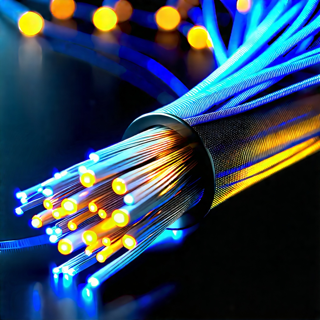 Close-up Of Fiber Optic Cables With Close-up Bunch
