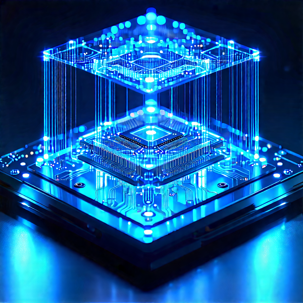 Quantum Computer With Blue Light (glow:1.36) With Blue Light
