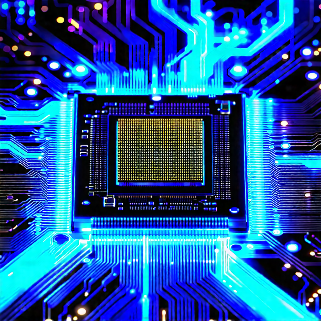 Microchip with blue light (glow:1.28)