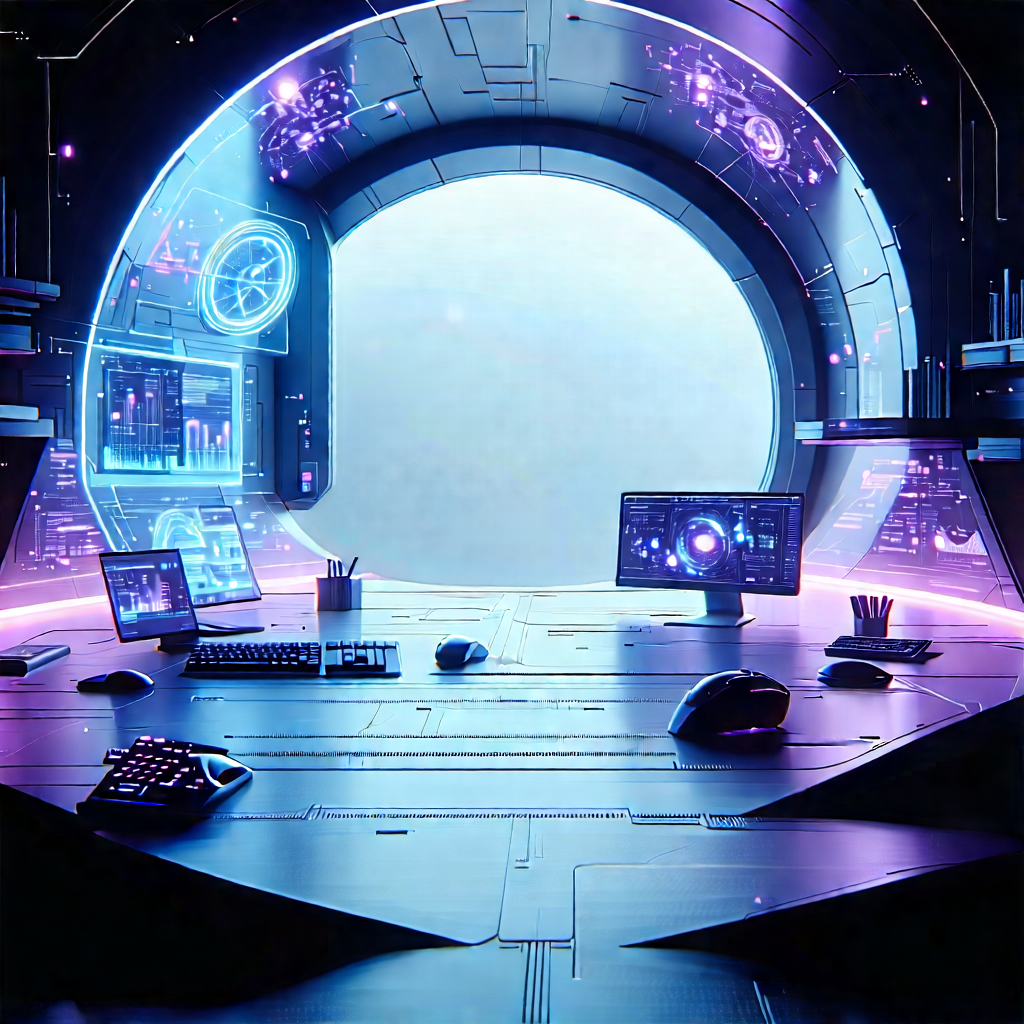 Futuristic (digital:1.16) Workspace With Image, There