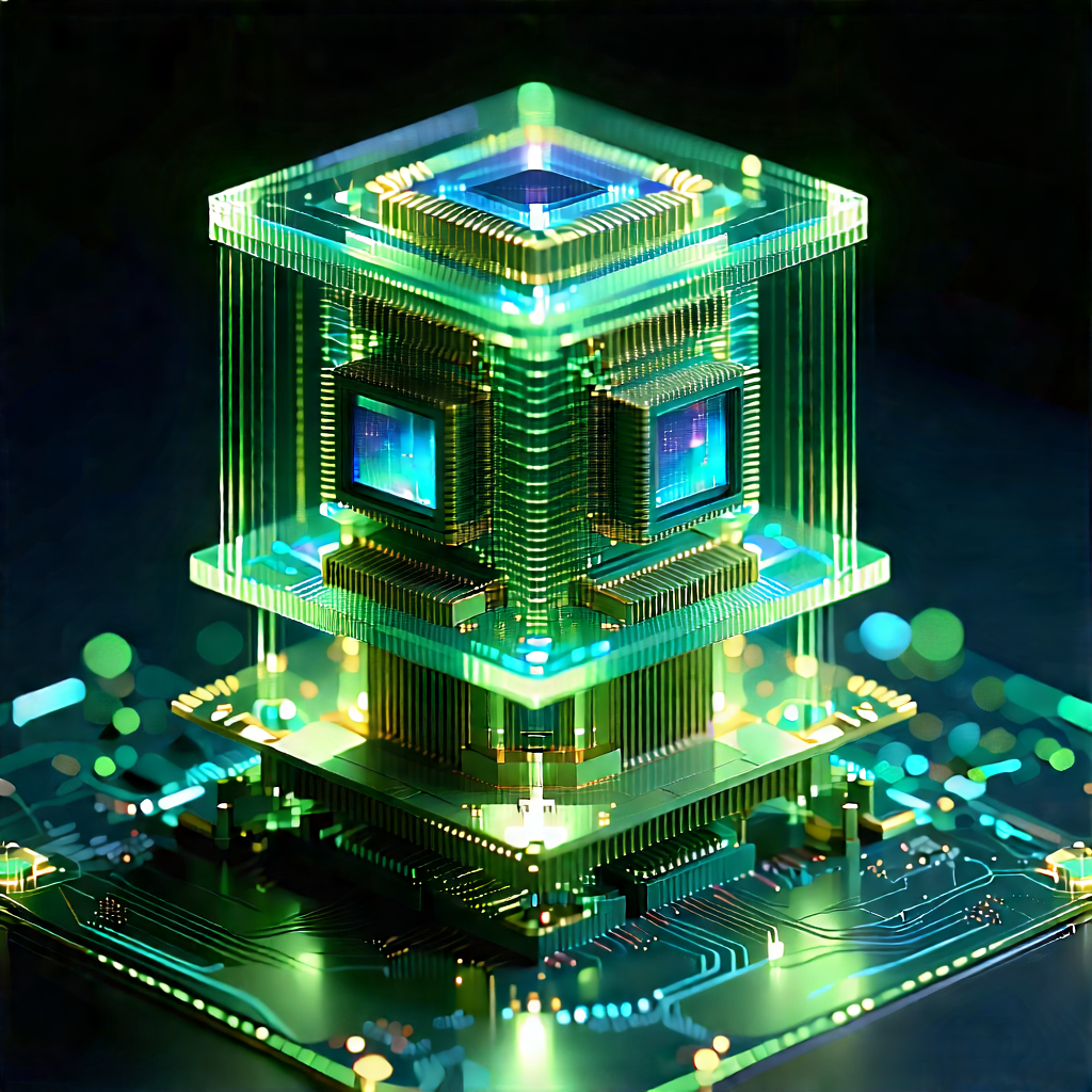 Quantum Computer With Holographic Projection With Green, Three-dimensional