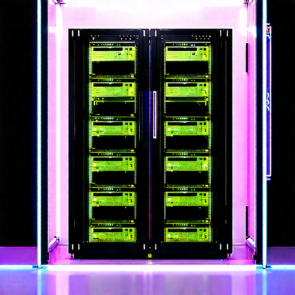 Server rack with neon accents