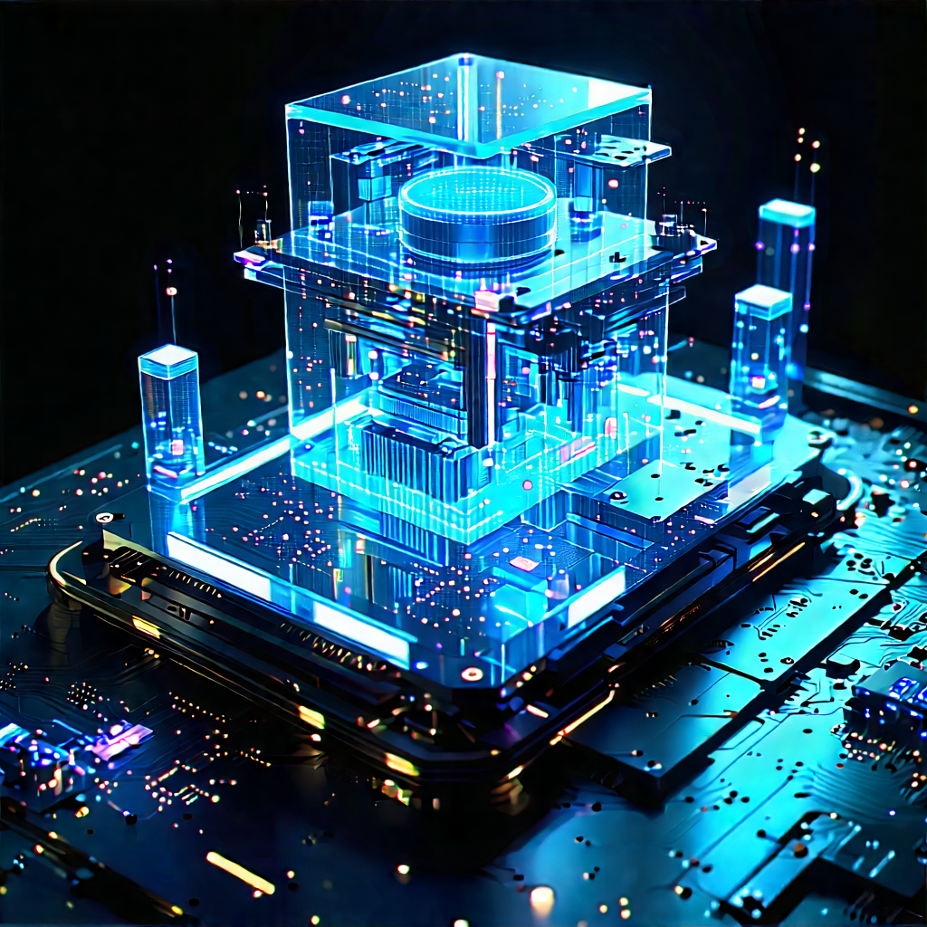Quantum Computer With Neon Accents With Futuristic Cityscape