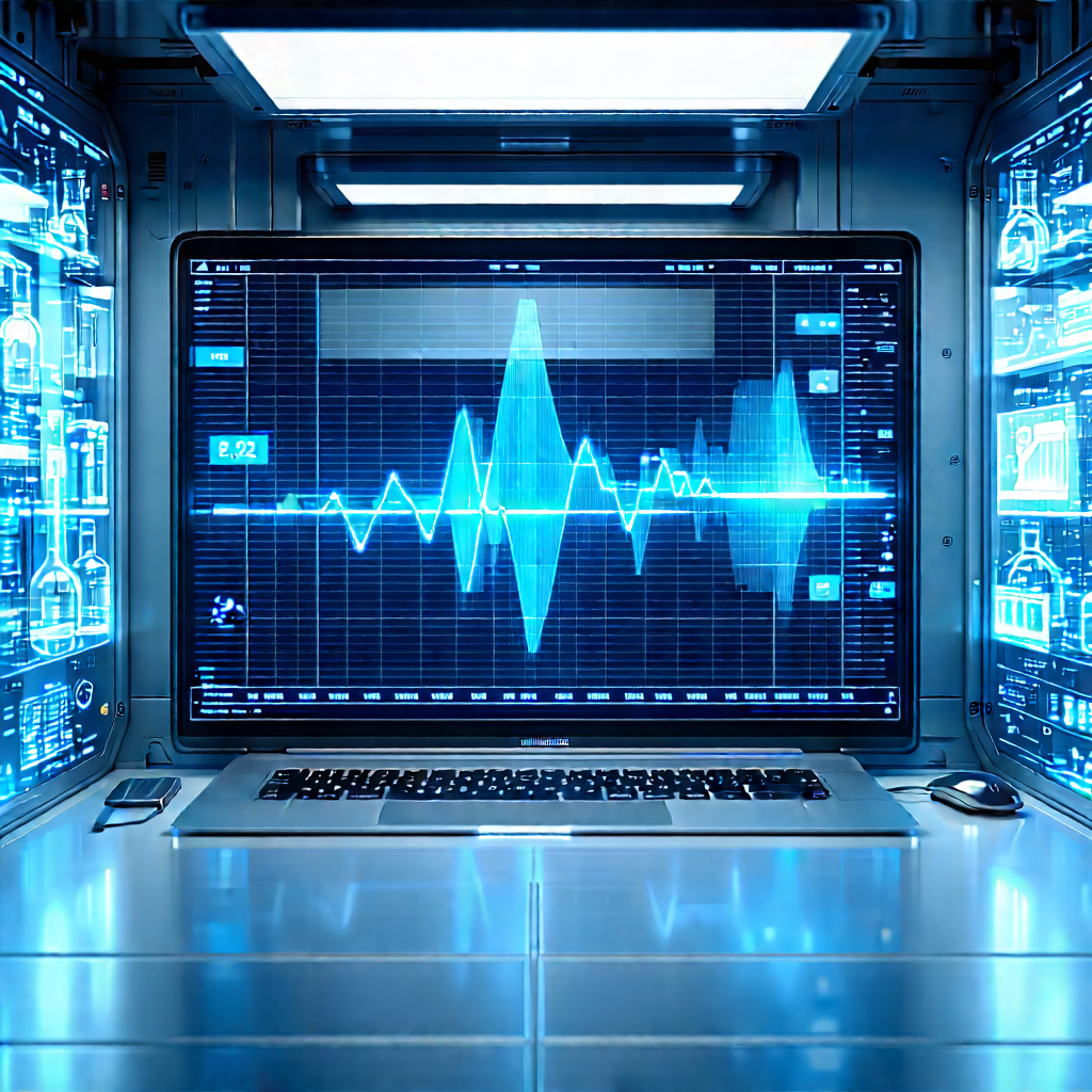 Healthcare Technology In Manufacturing Facility With Laptop Computer
