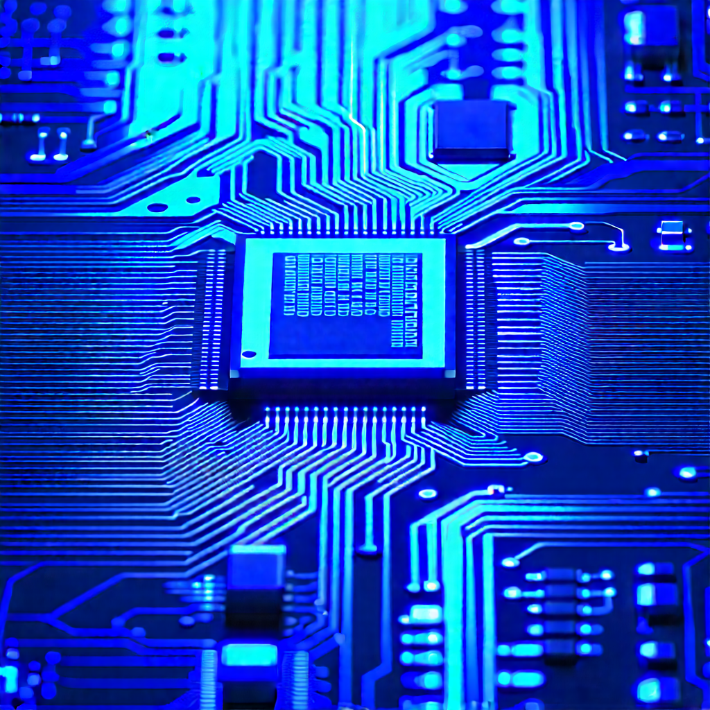 Circuit board with blue light glow