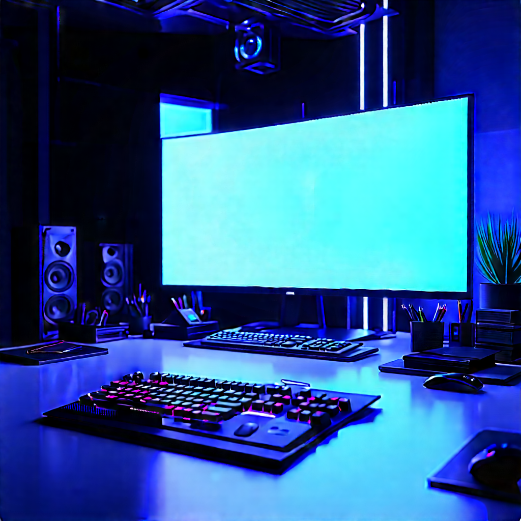 Futuristic Tech Startup Office With Large Computer