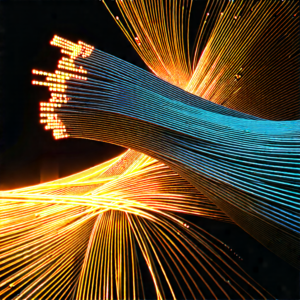 Close-up Of Fiber Optic Cables With Brightly Wire