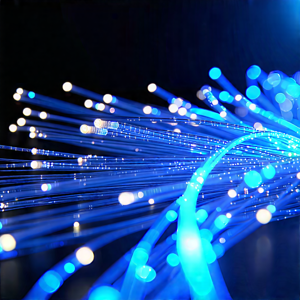 Close-up Of Fiber Optic Cables With Close-up Blue